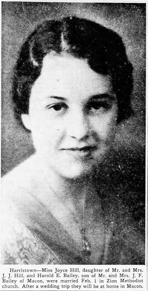 Joyce Hill and Harold E Bailey Marriage 1935